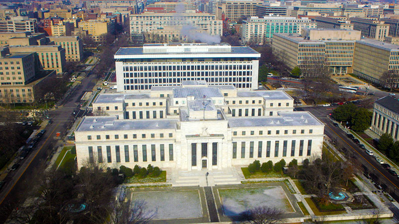 Aerial view of the Eccles Building in Washington DC