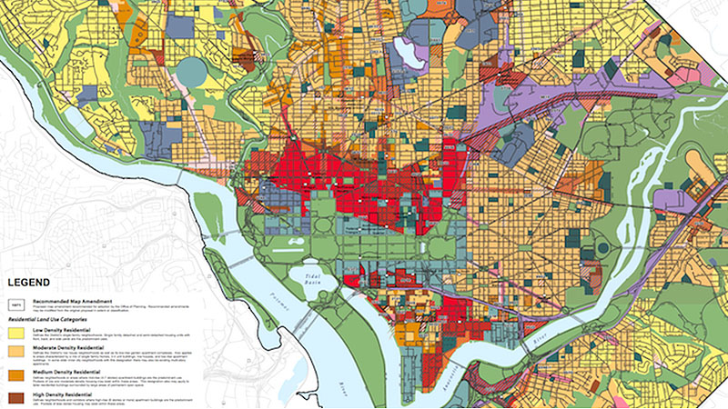 Color zoning map of Washington DC with Legend
