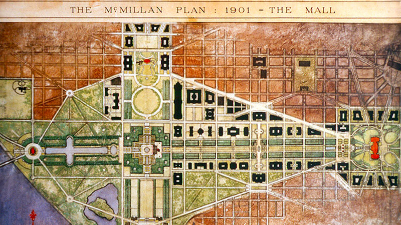 Map of the The 1901-1902 McMillan Plan for the National Mall.