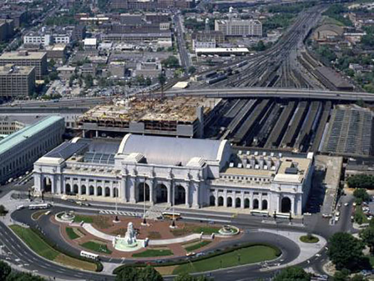 Aerial view of Union Station in Washington, D.C.